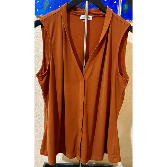 Calvin Klein Tops - Calvin Klein Women's Size XL Burt Orange Sleeveless Blouse Pleated at Neckline